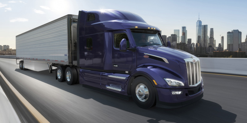 A Peterbilt truck on a highway